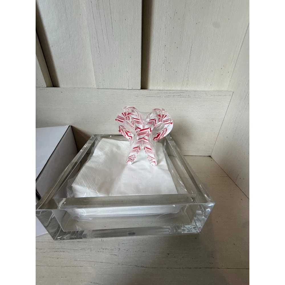 Tara Wilson Designs Acrylic Cocktail Napkin Holder Candy Cane Weight New